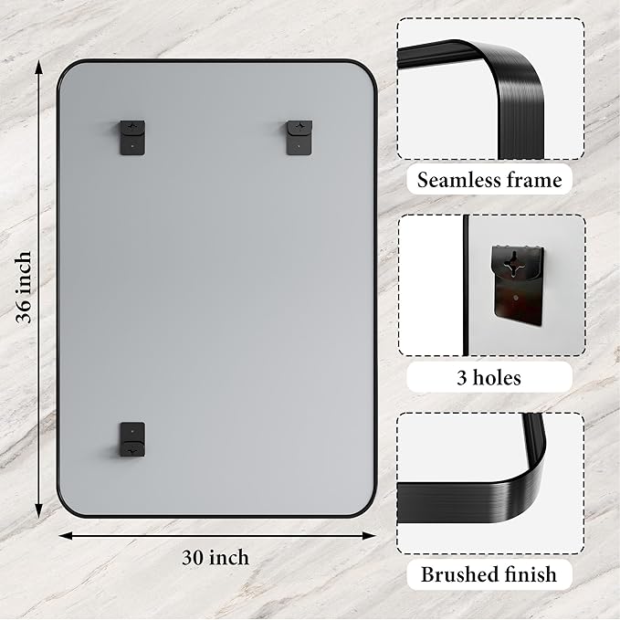 30x36 Inch Black Metal Framed Bathroom Mirror for Wall, HD Tempered Glass, Vanity Mirror for Over Sink, Anti-Rust Aluminum Alloy Mirror, Farmhouse, Horizontally or Vertically Hanging