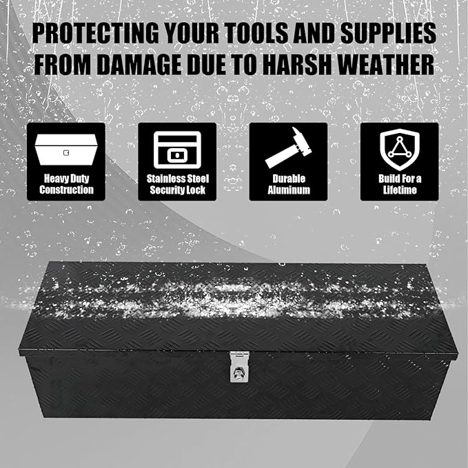 confote 39 Inch Truck Tool Box Aluminum Stripes Truck Bed Tool box for Truck,Pickup,RV,Trailer,Waterproof Storage Organizer with Side-Handles,Lock and Keys-Black