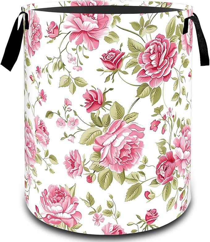 Classic Rose Floral Laundry Basket, Dirty Collapsible Clothes Toy Organizer Hamper for Kids Adults, Oxford Cloth Waterproof Storage Bin for Bedroom Bathroom Home Decor Gifts, 19.7"X15.7"