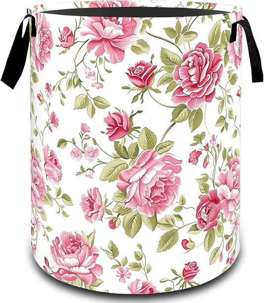Classic Rose Floral Laundry Basket, Dirty Collapsible Clothes Toy Organizer Hamper for Kids Adults, Oxford Cloth Waterproof Storage Bin for Bedroom Bathroom Home Decor Gifts, 19.7"X15.7"