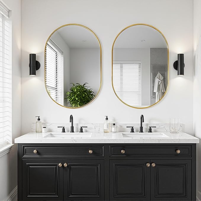 Oval Bathroom Mirror for Wall, 2 Pack 24"x36" Bathroom Vanity Mirror for Over Sink, Bedroom, Living Room, Entryway, Metal Frame & HD Shatterproof Glass, Wall Mounted Horizontally or Vertically(Gold)