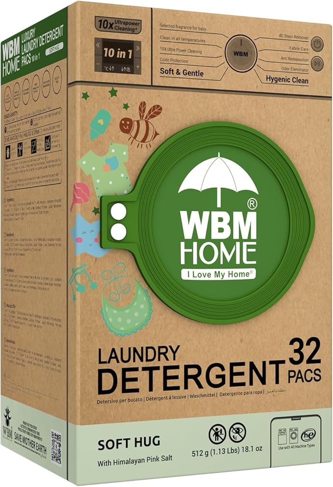 WBM Baby Care Laundry Detergent Pods, 32 Count | Laundry Pods Specially Designed For Clothes | Soft Hug Fragrance With 10x Ultra Power Cleaning