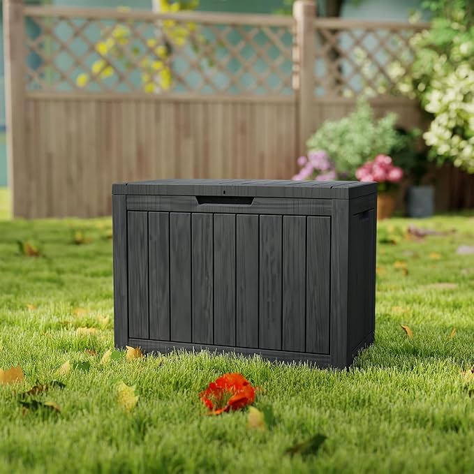 46 Gallon Resin Deck Box Waterproof Outdoor Storage Box for Patio Furniture Pool Accessories Indoor Storage for Cushion Garden Tools, Black