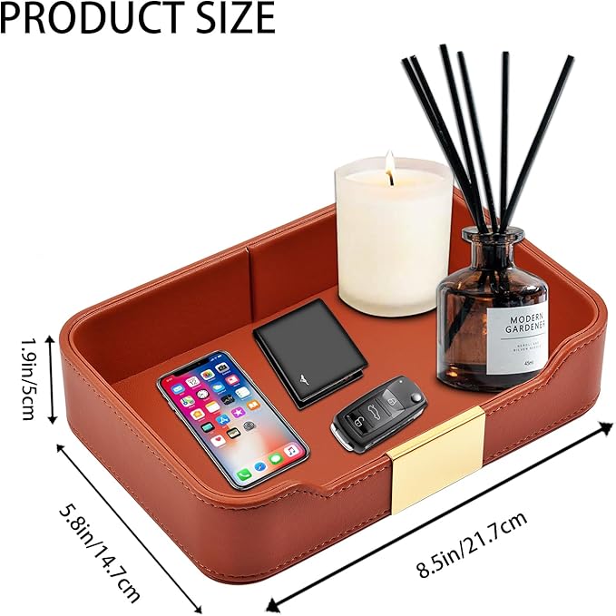 Leather Jewelry Tray Desktop Storage,Luxury Perfume Tray Nightstand Organizer Entryway Decorative Tray,for Jewelry Watch Cosmetics Keys Phone Wallet Home & Office Accessories,Orange