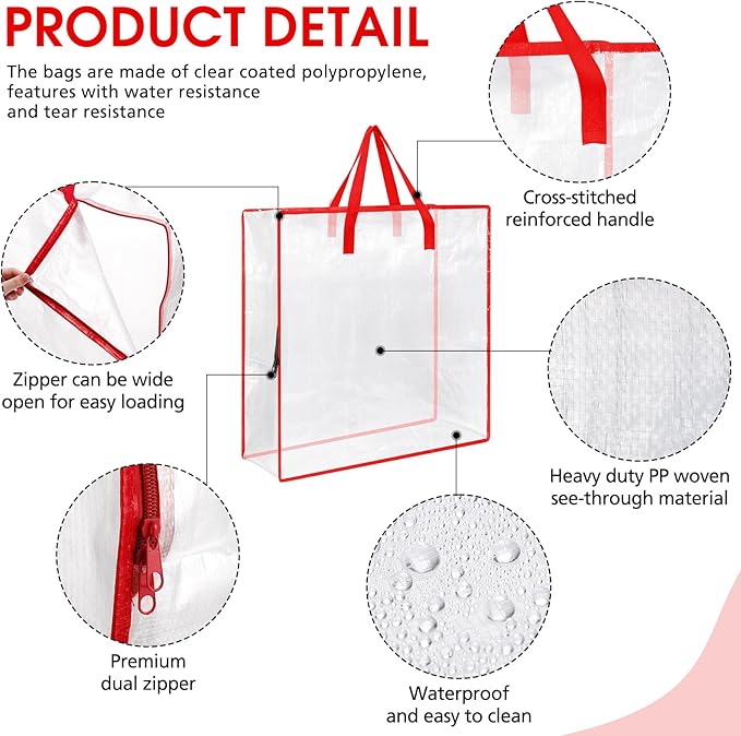 8 Pcs Clear Wreath Storage Bags 26 Inch Valentines St. Patrick's Garland Container Door Garland Holiday Wreath Storage Holder with Handle and Zipper Heavy Duty Plastic Packing Totes(Red)