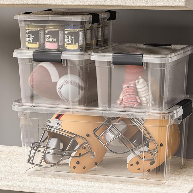 Superio Clear Storage Bins with Lids, Stackable Storage Box with Latches and Handles, Extra Small, 6 Pack 1.75 Quart