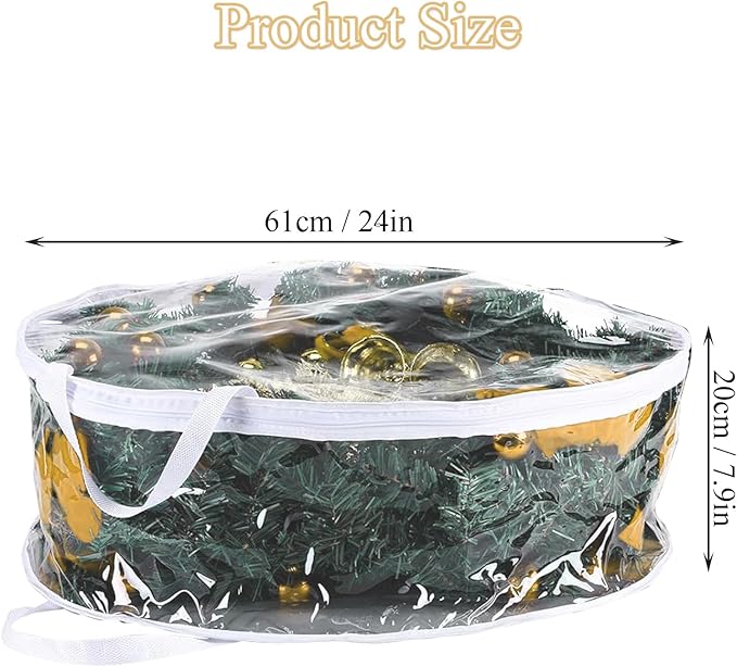 4 PCS Clear Wreath Storage Bag, 24x8 Inch Christmas Wreath Storage Container, Heavy Duty PVC Wreath Protector with Handle for Xmas Holiday Seasonal Wreath Garland (White)