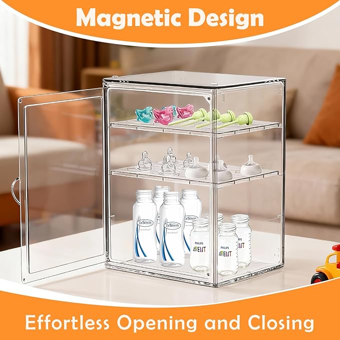 Baby Bottle Organizer,Adjustable Height Bottle Storage Organizer Baby for Bottles, Pacifiers, Pump Parts, Clear Organizer for Countertop, Cabinet,Vanity, Bathroom