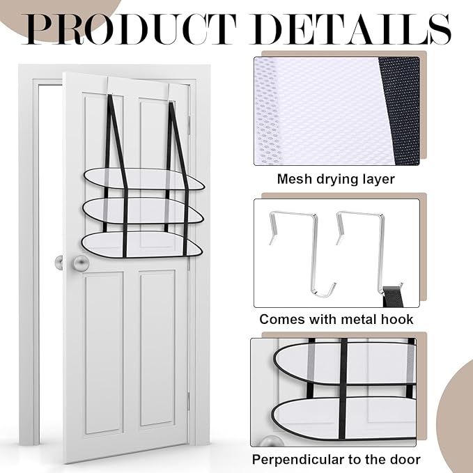 2 Pack 3 Tier Over The Door Folding Drying Rack Sweater Drying Rack 26.5" x 34.5" Flat Room Organization Dryer Racks for Laundry Perfect for Small Spaces Apartments Dorm Rooms and Bathrooms (Black)