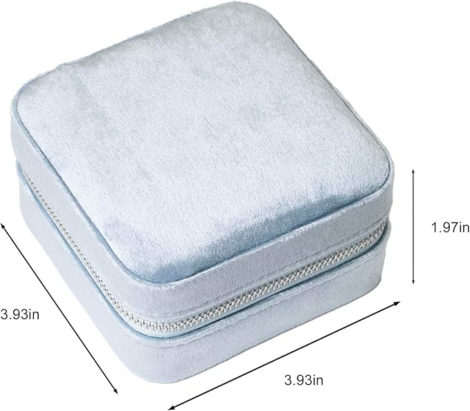 Customizable Compact Velvet Jewelry Box with Mirror, Travel Jewelry Case, Travel Jewelry Organizer, Jewelry Box for Women and Girls, Small Jewelry Organizer (Flower Design, Powder Blue)