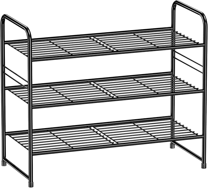 Shoe Rack, Closet Metal Wire 3 Tier 27”Long Shoe Organizer Shelf for Entryway,Stackable, Black