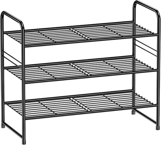 Shoe Rack, Closet Metal Wire 3 Tier 27”Long Shoe Organizer Shelf for Entryway,Stackable, Black