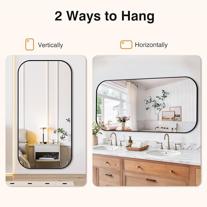 Bathroom Mirror for Wall, Large Bathroom Vanity Mirror for Over Sink 30 x 60, Black HD Reflection Shatterproof Mirror for Living Room Bedroom Entryway, Metal Frame Rectangular Shape