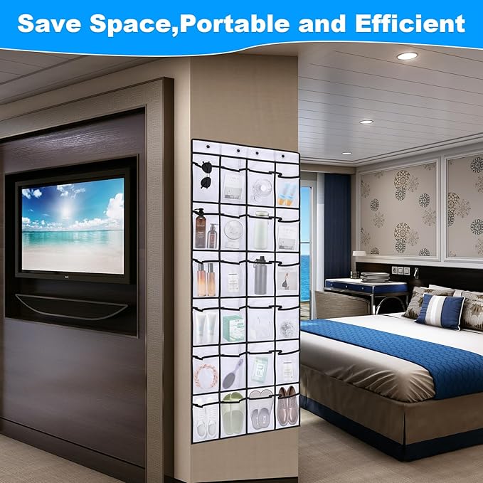 Over The Door Organizer For Cruise Ships|Magnetic Door Organizers with 24-Pocket for Cruise Ship|55"x21"|Cruise Over the Door Organizer,Magnetic Shoe Rack for Cruise,Behind-Door Storage