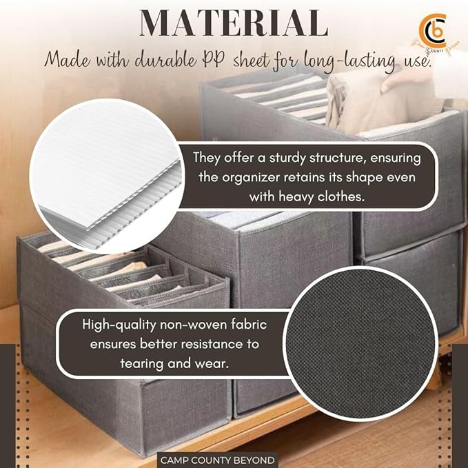 Foldable Wardrobe Clothes Organizer Storage Boxes - Set with 5 Grids- Fabric Shelf Dividers, Small Size Organizer with PPE Sheets, Stackable Clothing Box for Jeans,Pants, Sweaters,T-Shirts (Pack of 4)