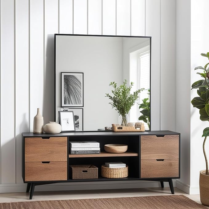 Rectangle Bathroom Mirror 30x30 inch, Large Mirror with Black Frame, Rectangular Vanity Mirror 30" X 30", Modern Matte Wall Mounting Mirrors, Hang Horizontal or Vertical