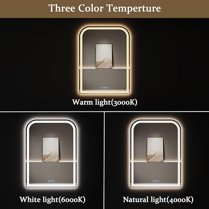 Vanity Mirror with Lights 24x32 inch,Digital Mirror Mirror LED,Anti-Fog,Dimmable & 3 Color Temperature,UL Listed