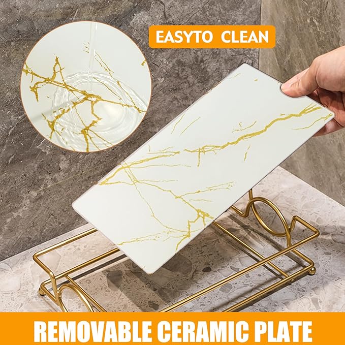 Vanity Bathroom Counter Tray Gold Glass Perfume Organizer Holder Cosmetics Makeup Skincare Display Decorative Vanity Trays Storage Rack for Bathroom Dresser Bedroom (1 Tier Platinum-Small)