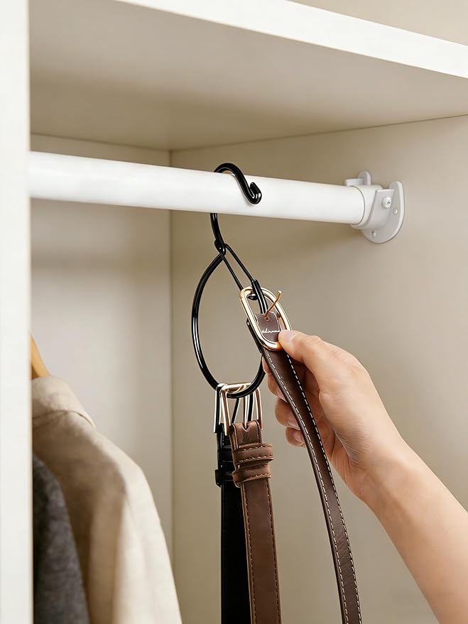 6 Pack Belt Hanger, Tie Hanger & Belt Organizer, Waterproof Belt Hanger for Closet, Ties, Scarves, Bags & Accessories, Keeps Closet Neat & Organized, Black