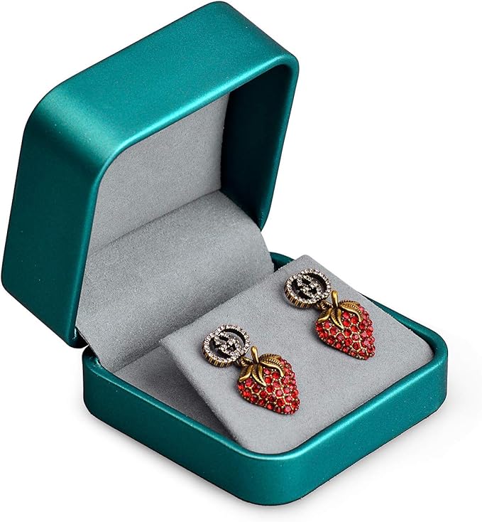 Oirlv Green Leather Earring Box Velvet Travel Jewelry Case Small Earring Box Vintage Jewlery Display Portable