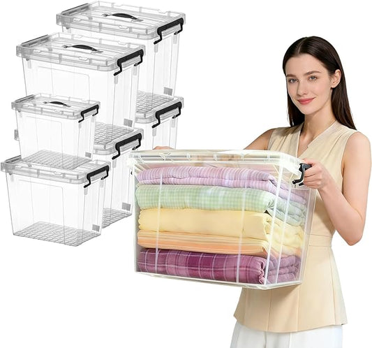 Clear Storage Bins with Lids, 288 QT (4 Pack-60 QT, 1 Pack-28 QT, 1 Pack-20 QT) Stackable Plastic Organizer for Home, Office, Garage, BPA-Free, Heavy-Duty with Secure Latches & Handles