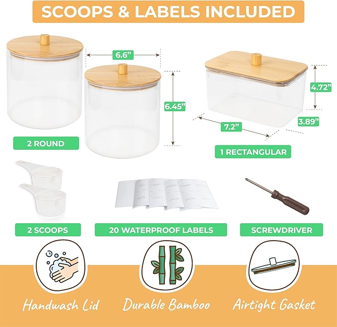 Laundry Pods Containers for Organizing Dryer Sheet Holder & Laundry Jars with Lids, Labels & Scoops - Acrylic Laundry Storage Containers for Powder, Pods, Detergent, Scent Booster