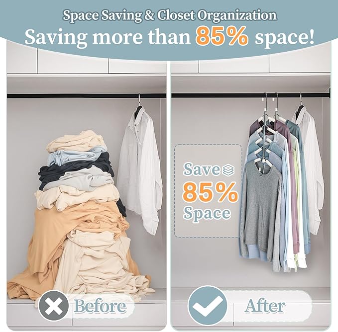 Clothes Hangers Space Saving Shirt Organizer, Non Slip Multi Shirt Hangers for Closet with Foam Padded Closet Organizers and Storage for Sweater Hoodie Blouse Coat Dress Short Beige 4 Pack