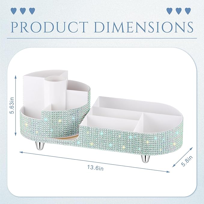 Teen Girls Women Gift 360 Rotating Bling Makeup Organizer Large Rhinestone Diamond Bathroom Organizer Girly Skin Care Brush Holder for Countertop,Bathroom Essentials (Silver,Rhinestone)
