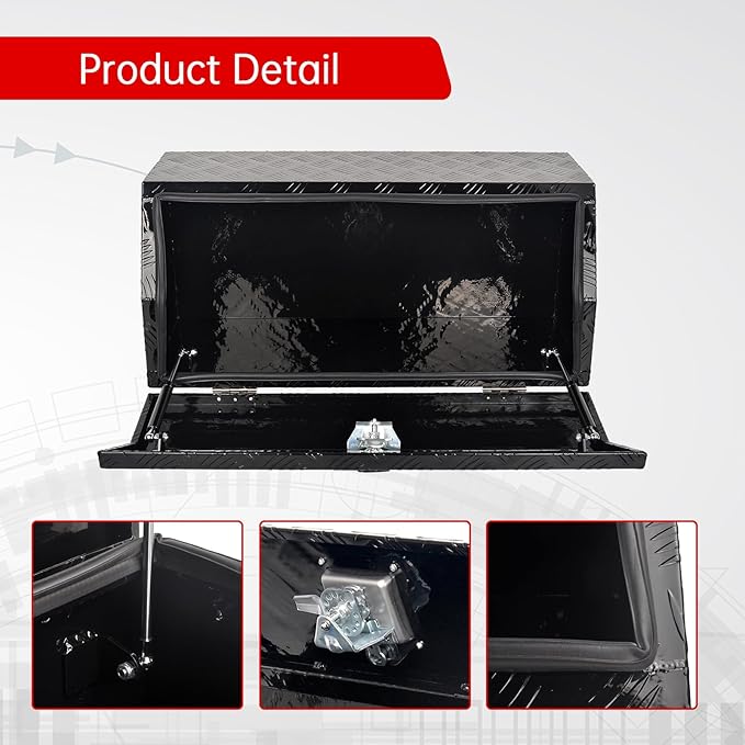 30'' Inch Aluminum Trailer Tongue Tool Box Truck Bed Toolbox Underbody Storage Organizer Waterproof Square Storage Organizer with Lock and Keys Black(‎30" L x 13.2" W x 13.5" H)