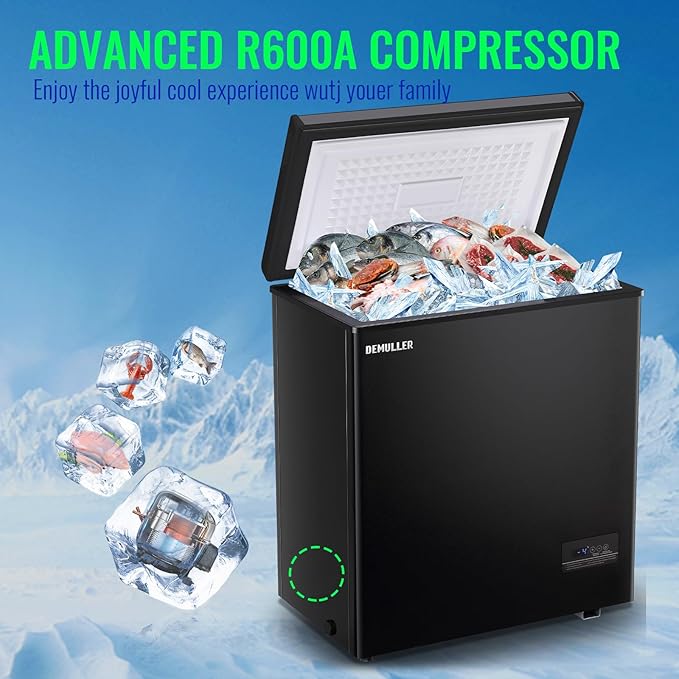 Chest Freezer with Electronic Panel, Accurate Temperature Display to 1 ℉ 5.0 Cu.ft Deep Freezing Machine with 2 Removable Baskets Suitable for Home Kitchen Apartment