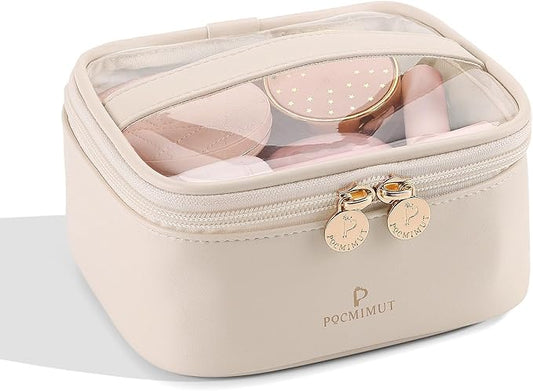 Pocmimut Makeup Bag,Graduation Teacher Gifts Birthday Gifts,Small Makeup Bag Travel Toiletry Bag Gifts Idea for Mom Teacher Sister Friends Girlfriend Bridesmaid,Beige