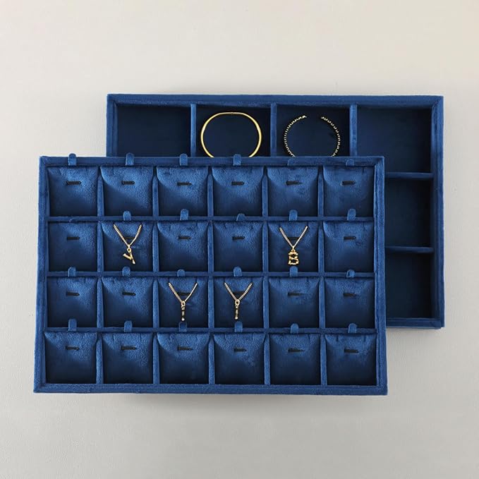 Necklace Display Tray, Velvet Jewelry Organizer, Premium Pendant Display,Luxury Earrings Organizer,Blue Necklace Organizer