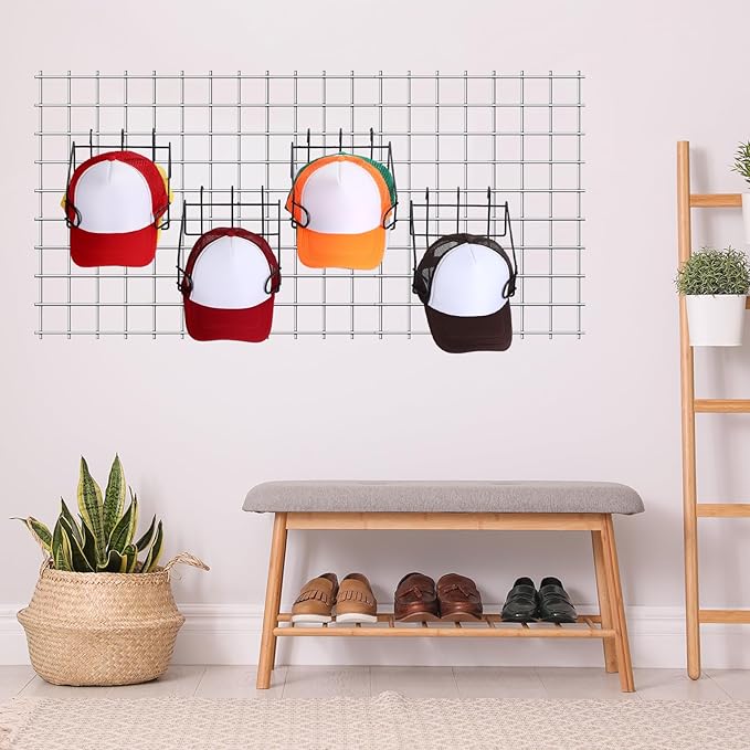 8 Pcs Gridwall Hat Display Rack, Metal Wire Retail Display Shelves Gridwall Organizer Accessories for Grid Panel Displaying Baseball Hats for Home Commercial, Black