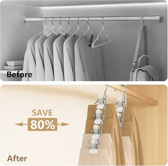 Wider Leggings Hangers for Closet 60 Pack, Metal Pants Hangers with Clips, Non-Slip Skirt Boot Jeans Hanger, Stackable Closet Organizer Space Saving White