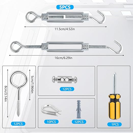 Turnbuckles for Cables Wires, 100Ft Blue PVC Coated Cable Kit, 7 × 7 Strands Core Wire Rope for Clothesline Wire for T Post/Grape Vine/String Light Hanging Kit