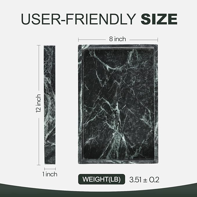 Koville Natural Marble Tray, 12x8“ Coffee Table Vanity/Decorative Tray for Jewerly, Watch, Perfume Candle Storage for Bedroom/Bathroom/Kitchen Countertop(Indian Green Marble)