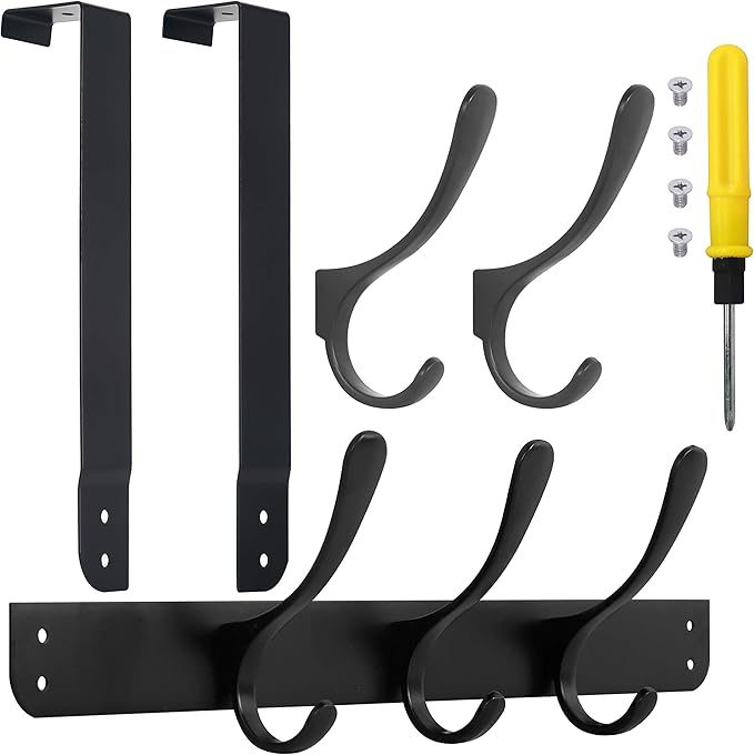 SKOLOO Over The Door Hook, Door Hanger Hooks for Hanging Clothes, Towels, Coats, Hats, Over The Door Towel Hook - Black, Assembly Required