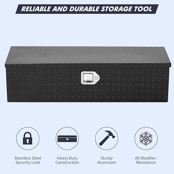 Garvee Aluminum Truck Bed Tool Box, 15 x 15 x 48 in Diamond Plate Tool Box Chest Box Pick Up Truck Bed RV Trailer Toolbox Storage with Side Handle and Lock Keys