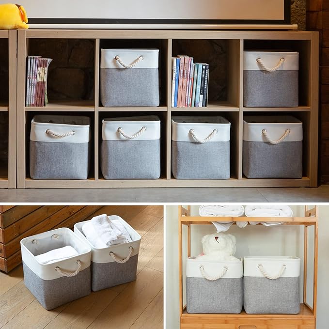 Oterri 6 Pack Cube Storage Bins, Foldable Storage Cubes, 11x11 Inch Fabric Cubes Storage Basket, Decorative Storage Basket for Home, Shelves, Nursery Organizers(Grey/White)
