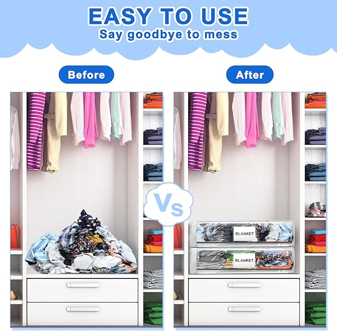 Kenning Set of 20 Clear Zippered Storage Bags for Sheet Organizer Plastic Sweater Bags with Handle Pocket Vinyl Bag for Bed Blanket Throw Pillow Toys(White,11 x 15 x 4 Inch)