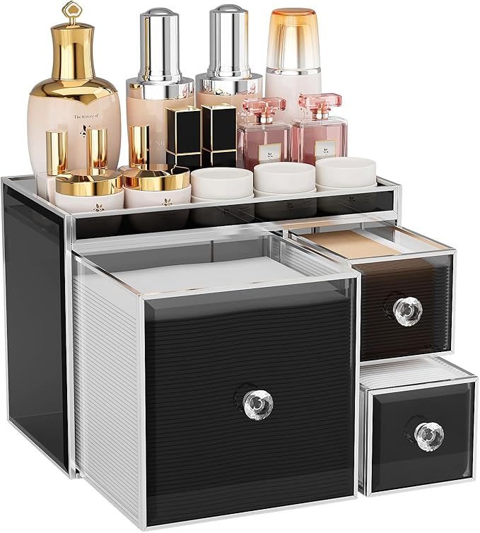 Multifunctional Face Towel Holder with 3 Drawers – Tempered Glass Cotton Pad & Swab Organizer – Disposable Face Towel Holder for Bathroom Vanity