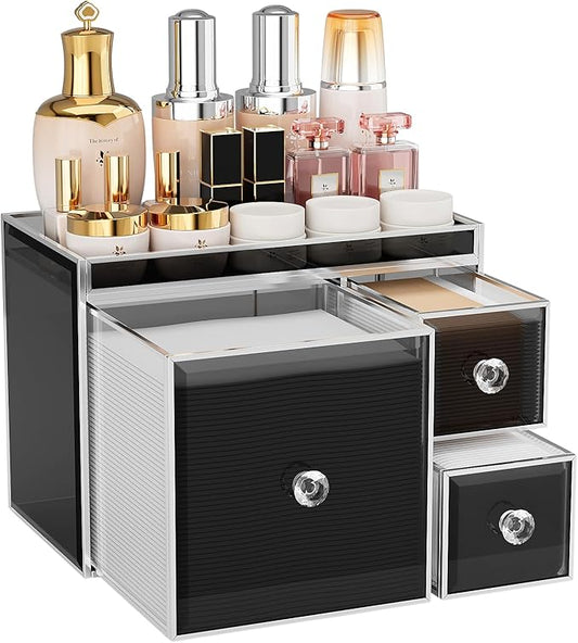 Multifunctional Face Towel Holder with 3 Drawers – Tempered Glass Cotton Pad & Swab Organizer – Disposable Face Towel Holder for Bathroom Vanity