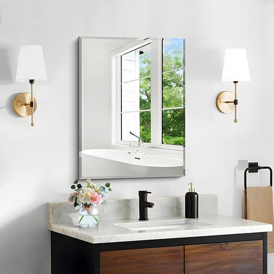 CILIBER 18x24 Beveled Mirror, Frameless Beveled Bathroom Mirrors for Wall, Upgraded Shatterproof Rectangle Vanity Mirror with Beveled Edge for Bathroom, Bedroom, Living Room and Entryway