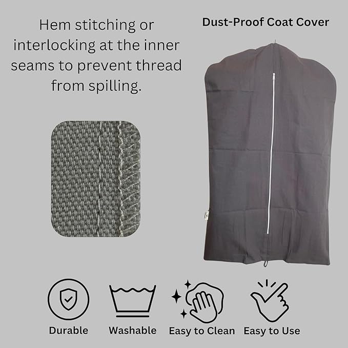 Garment Bag for Hanging Clothes – Organic Cotton Suit & Coat Cover with Zipper | Breathable Closet Organizer for Travel & Storage (Small (24"x35"), Gray)