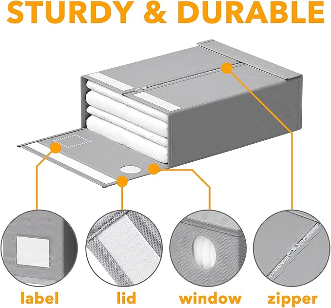 SpaceAid 10 Pack Bed Sheet Organizers and Storage, Foldable Sheet Organizer for Linen Closet, Sheets Set Folder Keeper with Window XL (Queen & King Size) Organizing Bedding Container, Gray