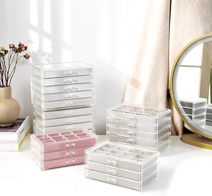 ProCase Earring Holder Organizer Jewelry Box with 10 Drawers, Acrylic Clear Earring Case with Adjustable Velvet Trays for Women - Warmwhite,10 Layers