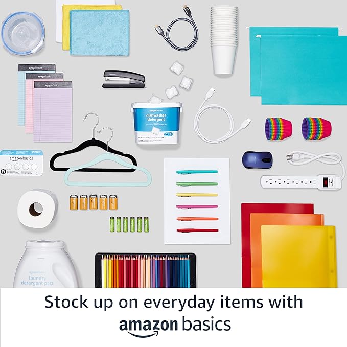 Amazon Basics Slim, Velvet, Non-Slip Sturdy Clothes Hangers, 50-Pack, Ivory/Silver