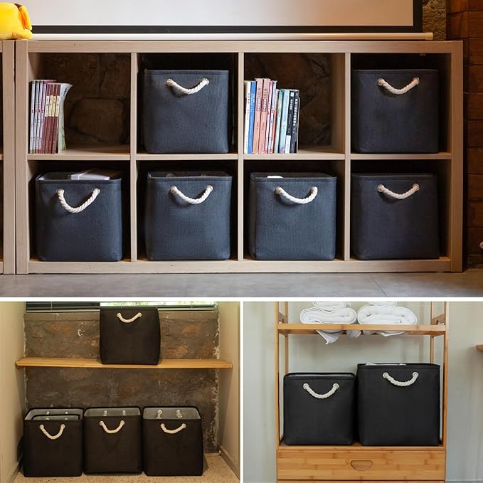 Oterri 6 Pack Cube Storage Bins, Foldable Storage Cubes, 11x11 Inch Fabric Cubes Storage Basket, Decorative Storage Basket for Home, Shelves, Nursery Organizers(Black)