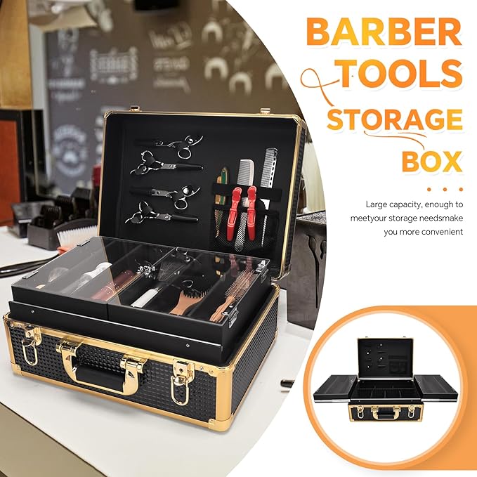 Makuep Train Case,Extra Large See-Through 6 Trays Makeup Box Travel Case Professional Cosmetic Storage for Makeup Artist, Nail Tech, Hairstylists Salon Barber Case