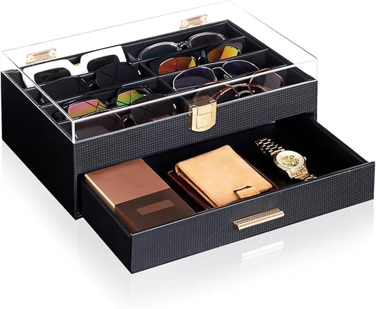Homde Sunglasses Case Carbon Fibre: Large Organizer for Men Bedroom Dresser - Acrylic Clear Display Holder for Glasses & Jewelry
